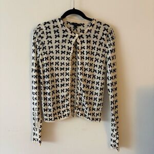 J.Crew Black Bow Print Merino Wool Cardigan Size Small lightweight wool cardigan